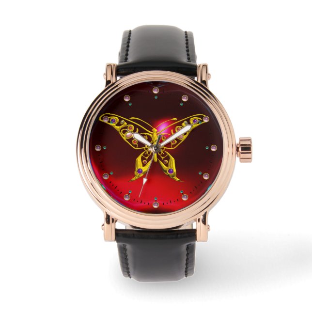 HYPER BUTTERFLY ,Red Burgundy Ruby Armbanduhr (Vorderseite)