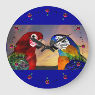 HYPER-PAPAGEIEN / ROTE UND BLAUE ARARA GROßE WANDUHR