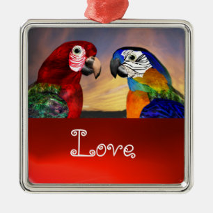 HYPER PARROS / BLAUE UND RED ARA Ruby Liebe Silbernes Ornament
