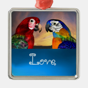 HYPER PARROS / BLAUE UND RED ARA Saphir Liebe Silbernes Ornament
