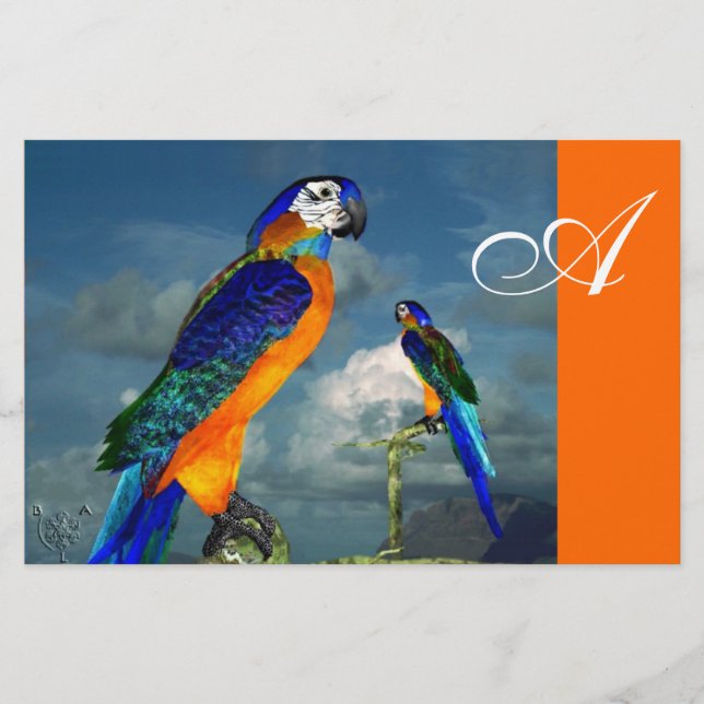 HYPER PARROS / BLUE ARA MONOGRAM, Orange Briefpapier (Vorderseite)