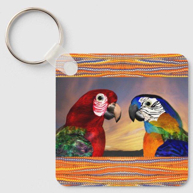 HYPER PARROS /RED UND BLAUE ARA SCHLÜSSELANHÄNGER (Vorderseite)