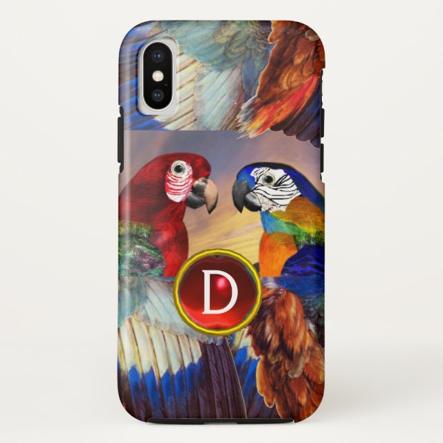 HYPER PARROS /RED UND BLAUE ARTE GEMSTONE MONOGRAM Case-Mate iPhone HÜLLE (Rückseite)