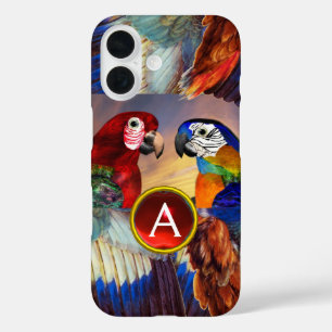 HYPER PARROS /RED UND BLAUE ARTE GEMSTONE MONOGRAM iPhone 16 HÜLLE