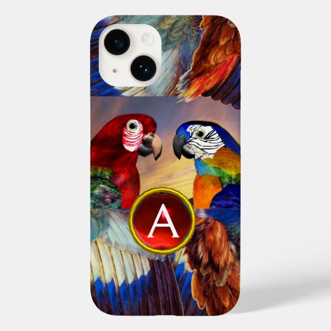 HYPER PARROS /RED UND BLAUE ARTE GEMSTONE MONOGRAM Case-Mate iPhone HÜLLE (Rückseite)