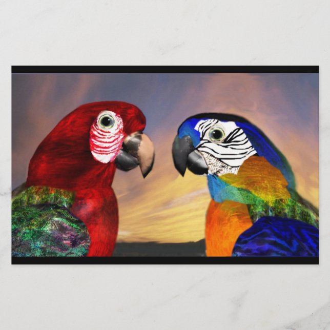 HYPER PARROS / ROTE UND BLAUE ARA , schwarz Briefpapier (Vorderseite)