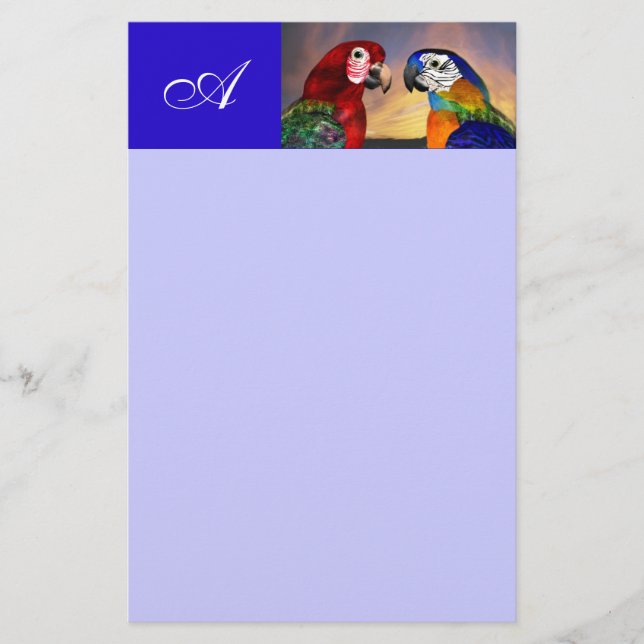 HYPER PARROS / ROTES UND BLAUES ARA MONOGRAM BRIEFPAPIER (Vorderseite)