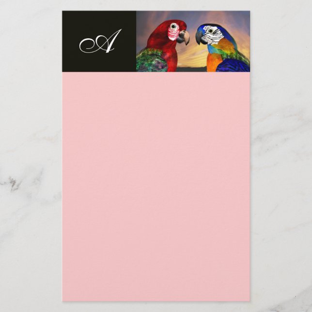 HYPER PARROS / ROTES UND BLAUES ARA MONOGRAM rosa Briefpapier (Vorderseite)
