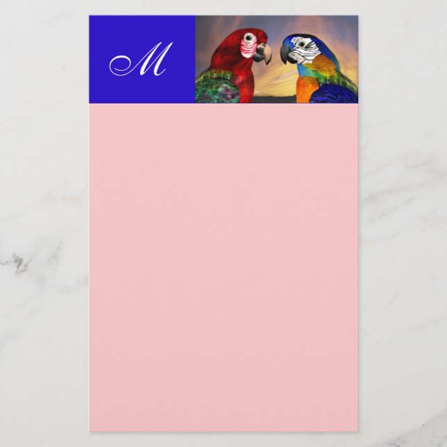 HYPER PARROS / ROTES UND BLAUES ARA MONOGRAM rosa Briefpapier (Vorderseite)