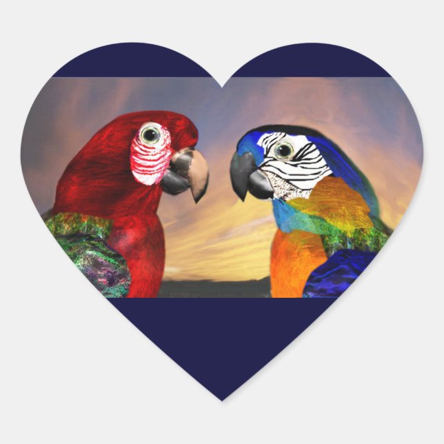 HYPER PARROS / ROTES UND BLUE ARA Herz-Aufkleber (Vorderseite)