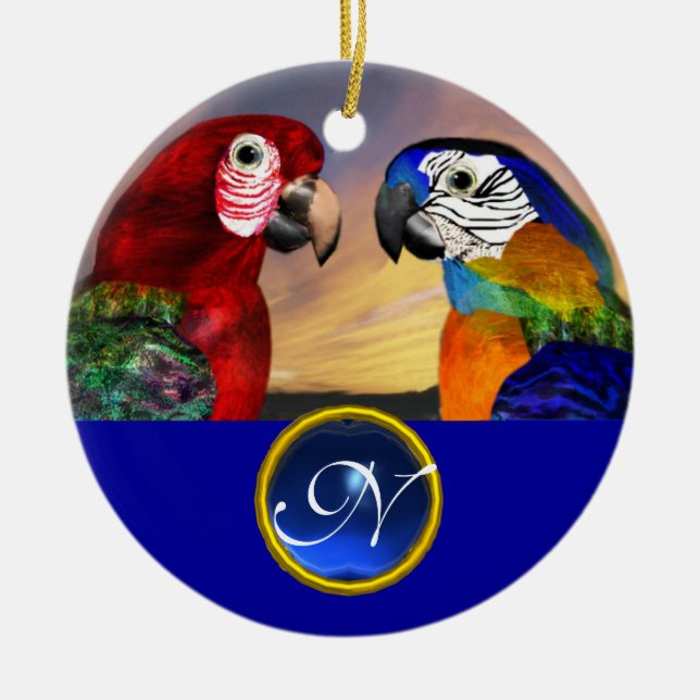 HYPER PARROTS BLUE SAPPHIRE GEM MONOGRAM Liebe Keramik Ornament (Vorne)