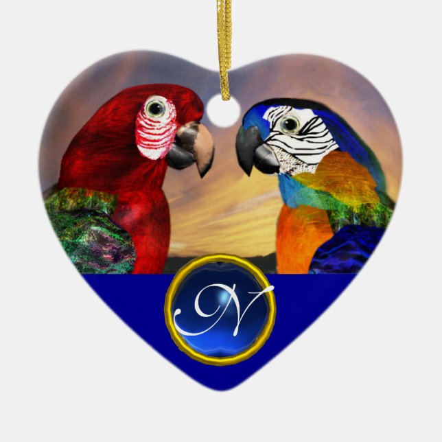 HYPER PARROTS BLUE SAPPHIRE GEM MONOGRAM Liebe Keramikornament (Vorne)