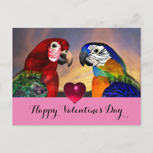 HYPER PARROTS, RED BLUE MACAWS Valentinstag Liebe Feiertagspostkarte