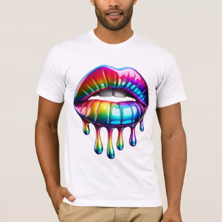 Hyper Realistic Glossy Rainbow Lippen mit Tropfen T-Shirt