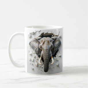 Hyper-Realistisches Elefant, das aus gebrochener W Kaffeetasse