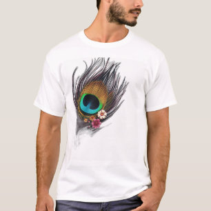 Hyper-Realistisches Pfauenfest mit floralem Patter T-Shirt