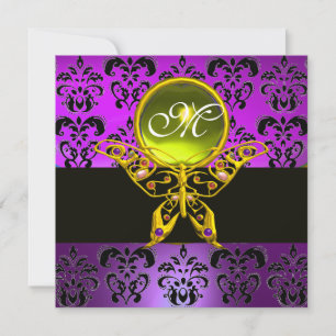 HYPER SCHMETTERLING MONOGRAM, violetter Damast, ge Einladung