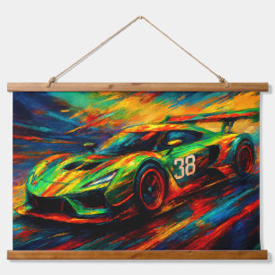 hyper-stilisiertes Rennfahrzeug Wandteppich Mit Holzrahmen