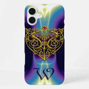 HYPER VALENTIN,GOLD CELTIC KNOT HERZ Blau Lila iPhone 16 Plus Hülle