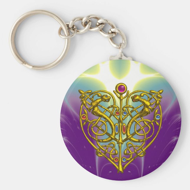 HYPER VALENTIN/GOLD-ZELLTIKKEIN HERZ IN LILA SCHLÜSSELANHÄNGER (Vorne)