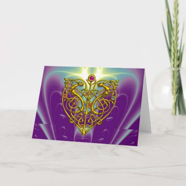 HYPER VALENTINE / Gold Celtic Heart Feiertagskarte (Vorderseite)