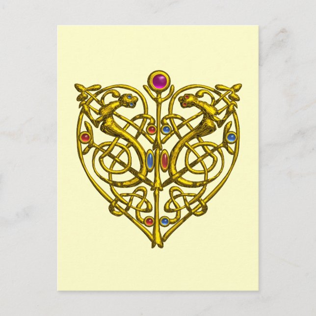 Hyper Valentine / Gold Celtic Heart Feiertagspostkarte (Vorderseite)