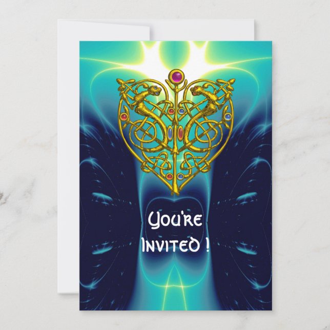 HYPER VALENTINE/GOLD CELTIC HEART Hellblau Einladung (Vorderseite)
