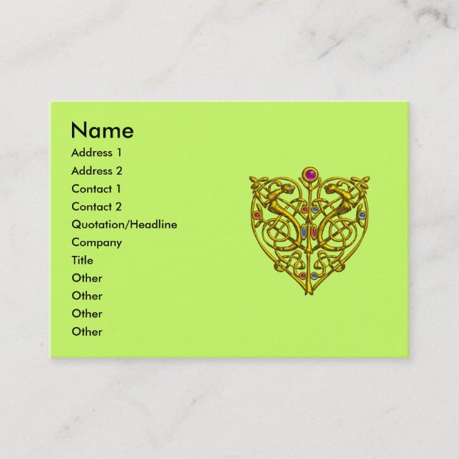 HYPER VALENTINE, GOLD CELTIC KNOW HERZ JEWEL Green Visitenkarte (Vorderseite)