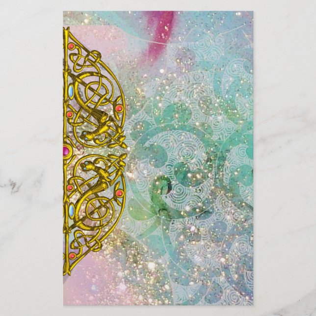 HYPER VALENTINE/GOLD-ZELLTIKHERZ, blaue Glitzern Briefpapier (Vorderseite)