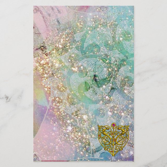 HYPER VALENTINE/GOLD-ZELLTIKHERZ, blaue Glitzern Briefpapier (Vorderseite)