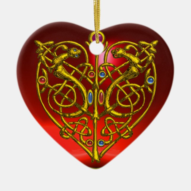 HYPER VALENTINE HEART Red Ruby and Blue Sapphire Keramik Ornament (Vorne)