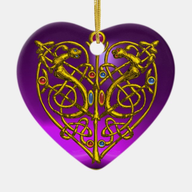 HYPER VALENTINE HERZ Amethyst & Blue Aquamarine Keramikornament (Vorne)