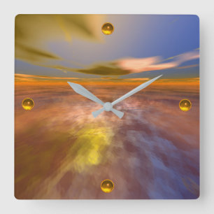 HYPERION WORLD, ALIEN SEASCAPE SKY, CLOUDS Sci-Fi Quadratische Wanduhr