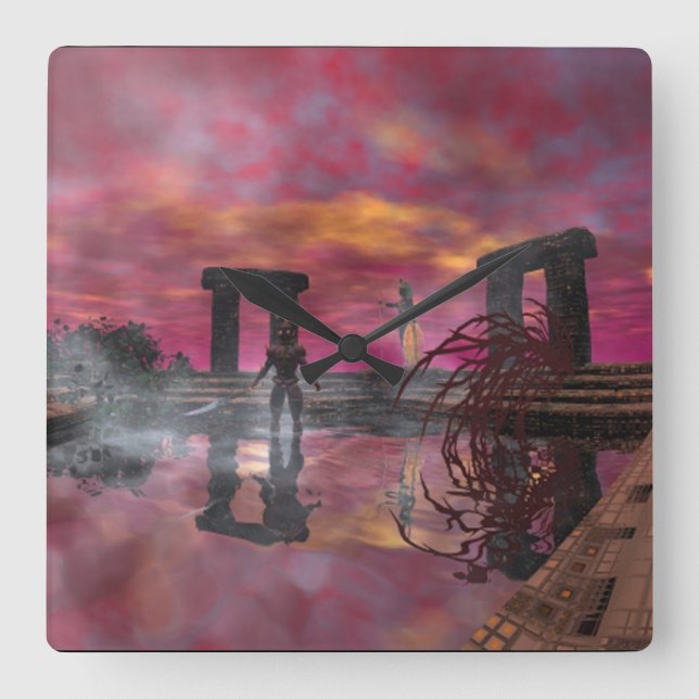 HYPERIONENTEMPEL WASSER-Science Fiction, SCI-Fi Quadratische Wanduhr (Vorderseite)