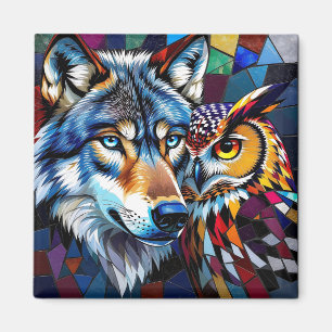 Hyperrealistischer Wolf und Eule Magnet