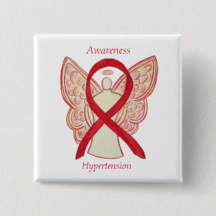 Hypertonie (HTN Awareness Red Ribbon Angel Button