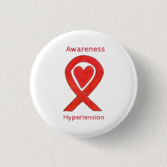 Hypertonie (HTN) Bewusstsein Rotes Herz Band Butto Button (Vorderseite)