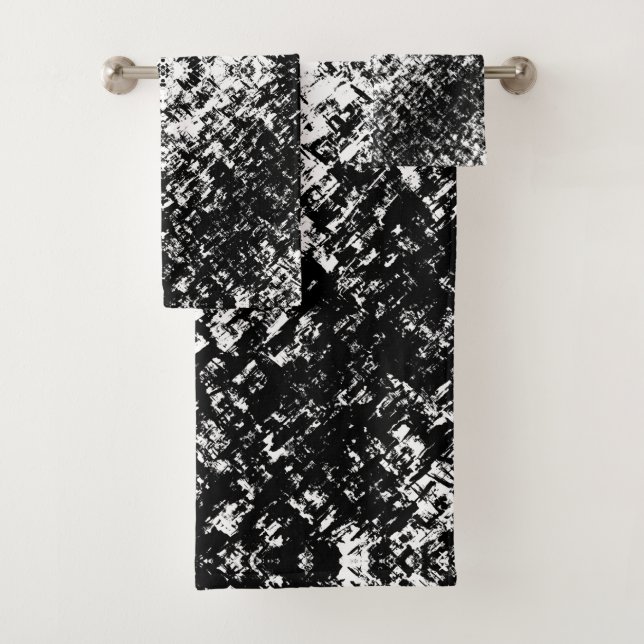 Hypnotic Abstract Black And White Modern Art Badhandtuch Set (Insitu)