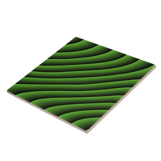 Hypnotic Green Wavy Lines Tile Fliese (Seite)