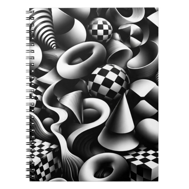 Hypnotic Monochrome Geometry – 3D Optical Illusion Notizblock (Vorderseite)