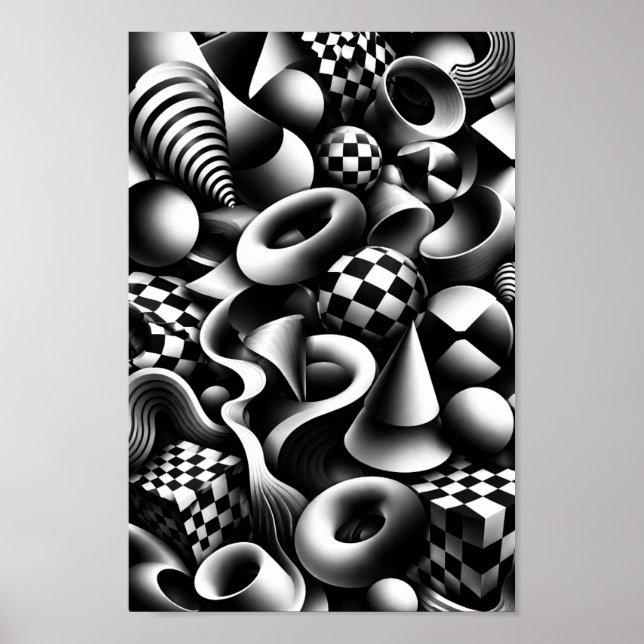 Hypnotic Monochrome Geometry – 3D Optical Illusion Poster (Vorne)