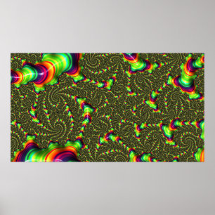 Hypnotic Neon Rainbow Swirl 3D Fraktal Art Poster