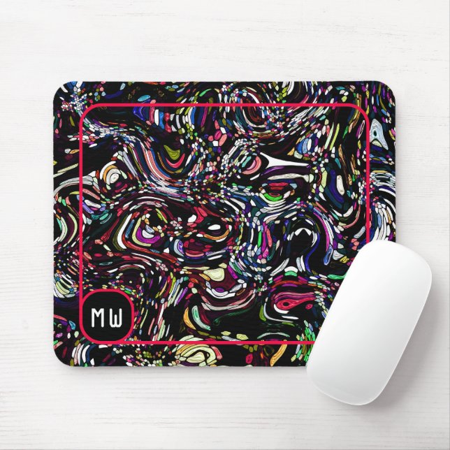Hypnotic Swirl Energy Red Monogram Mousepad (Mit Mouse)