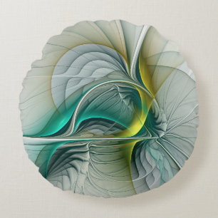 Hypnotische Abstrakt Golden Turquoise Aquamarines  Rundes Kissen