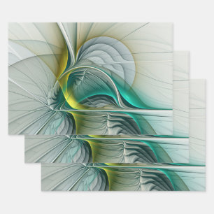 Hypnotische abstrakte goldene Türkis Teal Fraktal Geschenkpapier Set