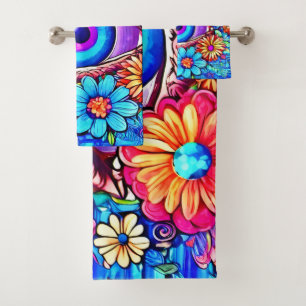 Hypnotische Blumen-Augen Badhandtuch Set
