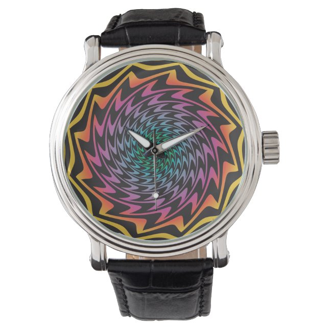 HYPNOTISCHE DISK Mesmerisieren Hot Neon Zig Zag Sp Armbanduhr (Vorderseite)