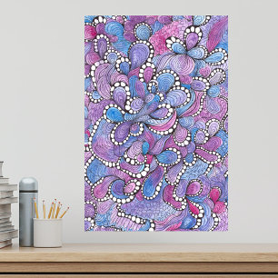 Hypnotische handgezeichnete lila organische Wirbel Poster