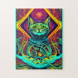 Hypnotische Illustration einer farbigen Katze Puzzle
