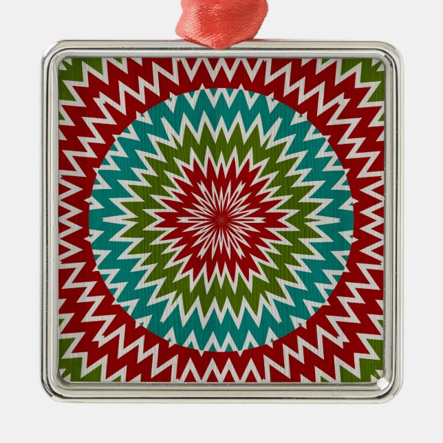 Hypnotische Mandalaik-Blume Silbernes Ornament (Vorne)